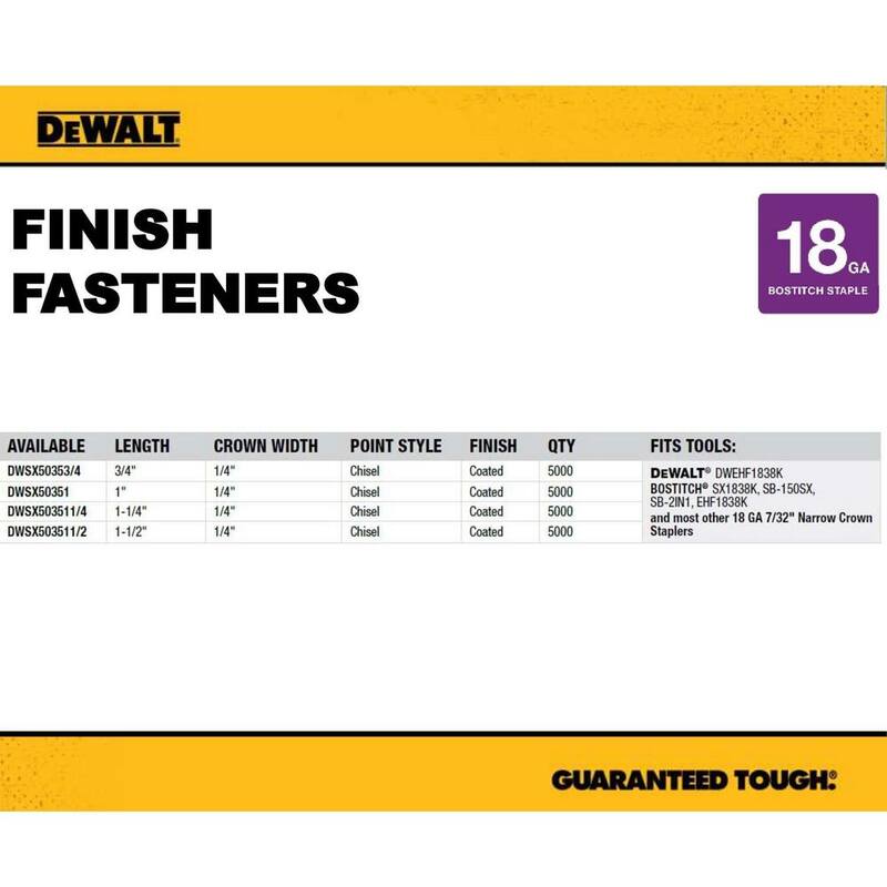 DEWALT 1-1/2 in. x 7/32 in. 18-Gauge Glue Collated Bright Steel Staples (3,000 per Box) - DWSX503511/2