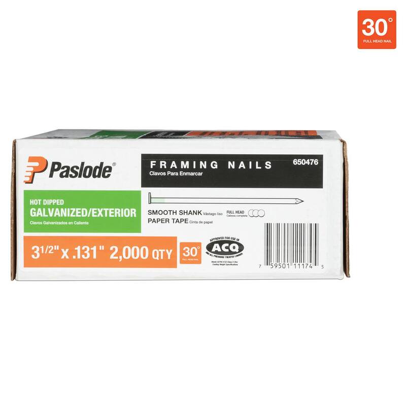Paslode 3-1/2 in. x 0.131 in. 10-Gauge 30-Degree Hot Dipped Galvanized Smooth Shank Paper Tape Framing Nails (2,000 Per Box) - 650476