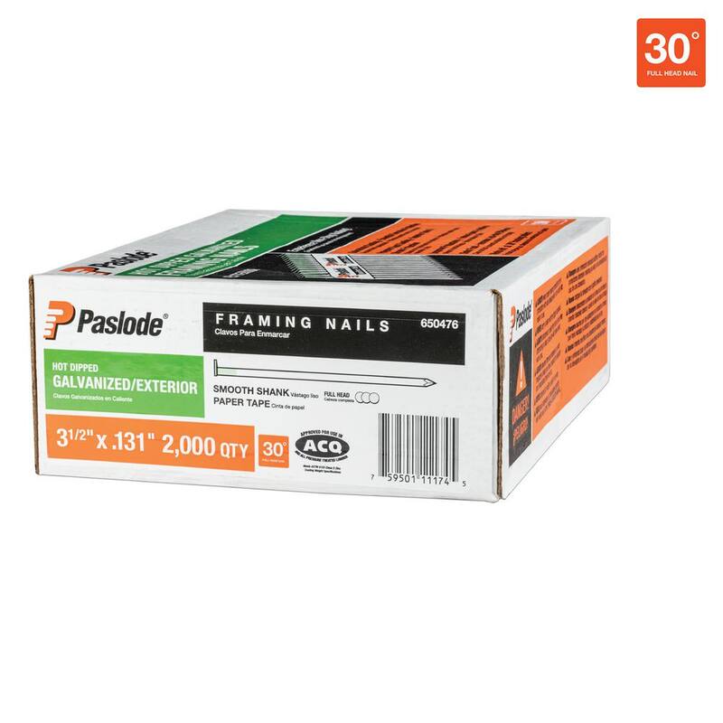 Paslode 3-1/2 in. x 0.131 in. 10-Gauge 30-Degree Hot Dipped Galvanized Smooth Shank Paper Tape Framing Nails (2,000 Per Box) - 650476