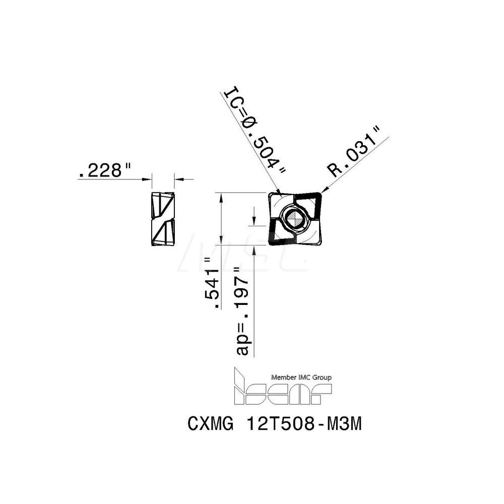 Iscar Turning Insert: CXMG 12T508-M3M IC806, Carbide - 3355853