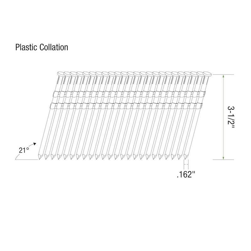 Grip-Rite 3-1/2 in. x 0.162 in. 21° Plastic Collated Bright Coated Smooth Shank Round Head Framing Nails 2500 per Box - GR312162