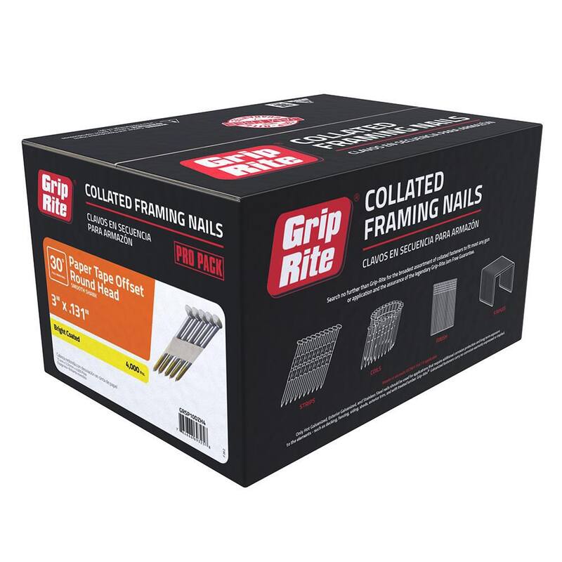 Grip-Rite 3 in. x 0.131 in. 30° Paper Collated Bright Coated Smooth Shank Offset Round Head Nails 4000 per Box - GRSP10DZH4