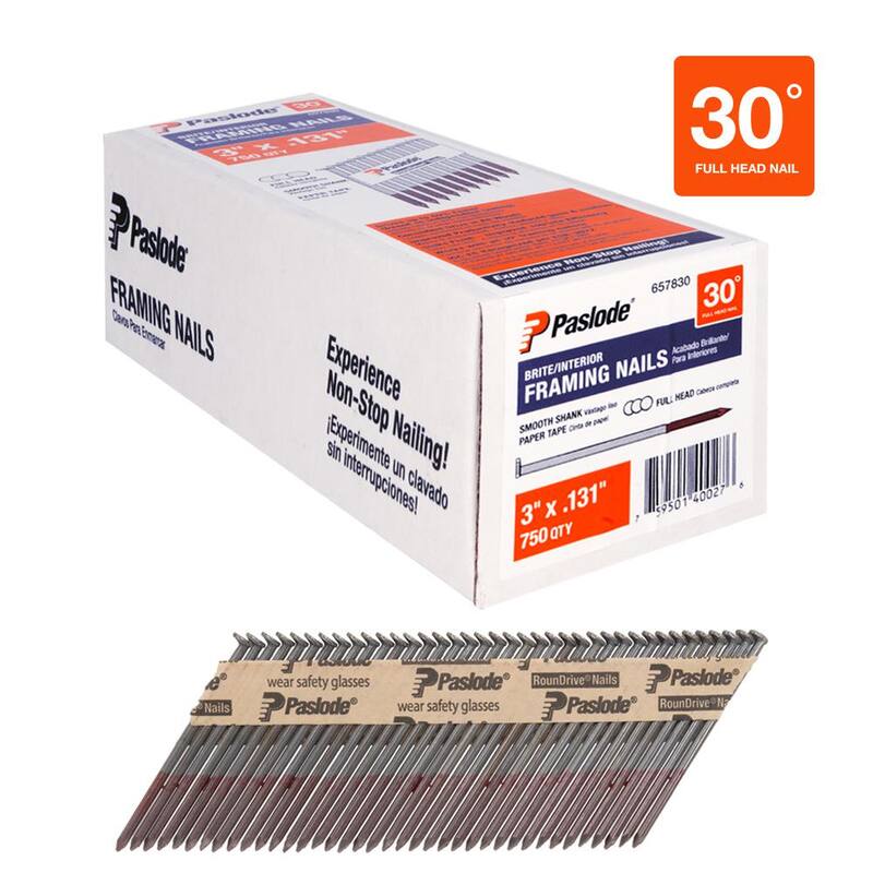 Paslode 3 in. x 0.131 in. Round Drive 30-Degree Steel Brite Smooth Shank Paper Tape Framing Nails (750 Per Box ) - 657830