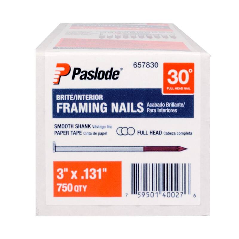 Paslode 3 in. x 0.131 in. Round Drive 30-Degree Steel Brite Smooth Shank Paper Tape Framing Nails (750 Per Box ) - 657830