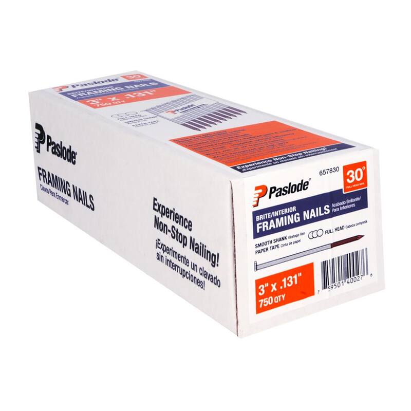 Paslode 3 in. x 0.131 in. Round Drive 30-Degree Steel Brite Smooth Shank Paper Tape Framing Nails (750 Per Box ) - 657830