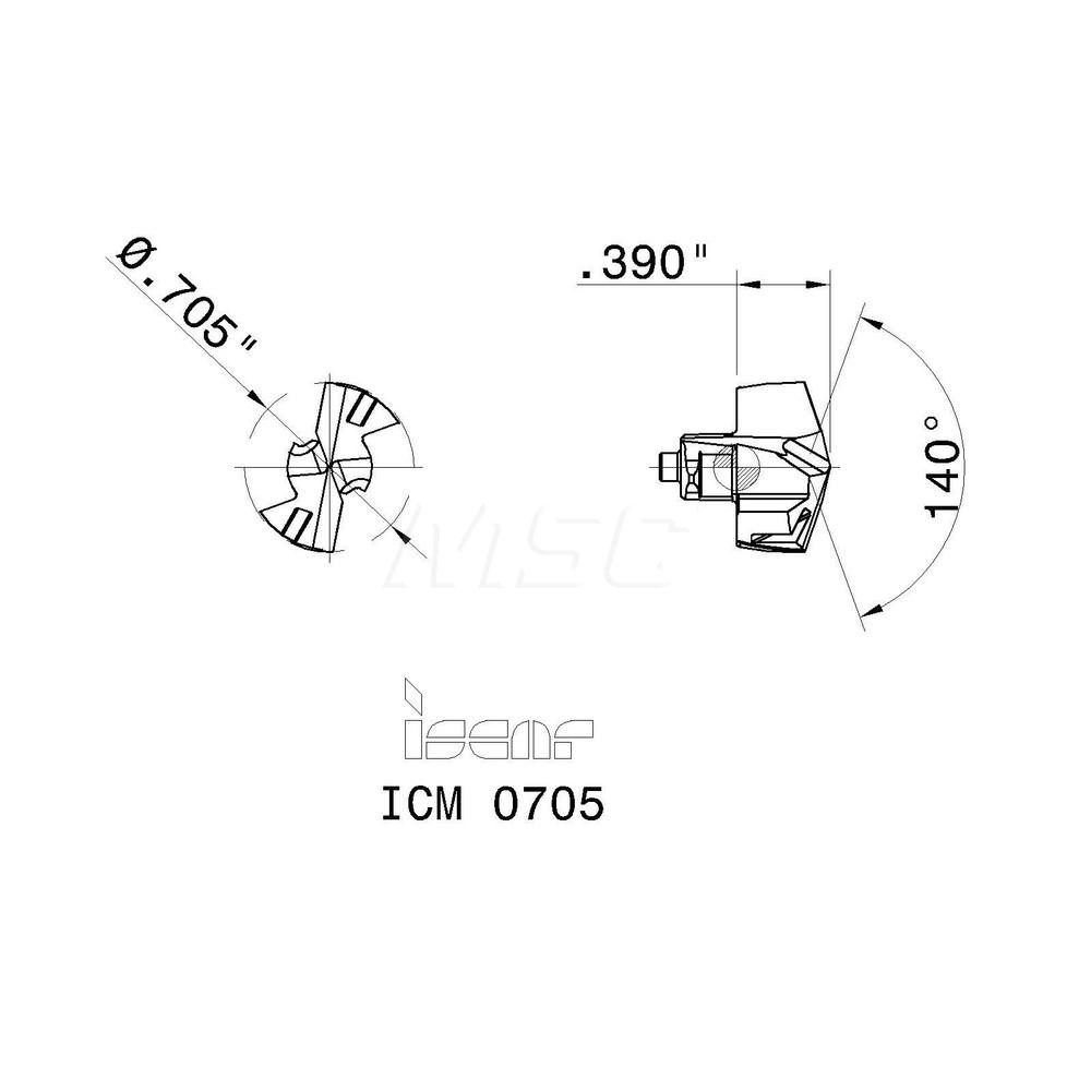 Iscar Replaceable Drill Tips: ICM0705 IC907, 0.7050" Dia, 17.91 mm Dia, 140 deg Point,  IC908 - 5567176