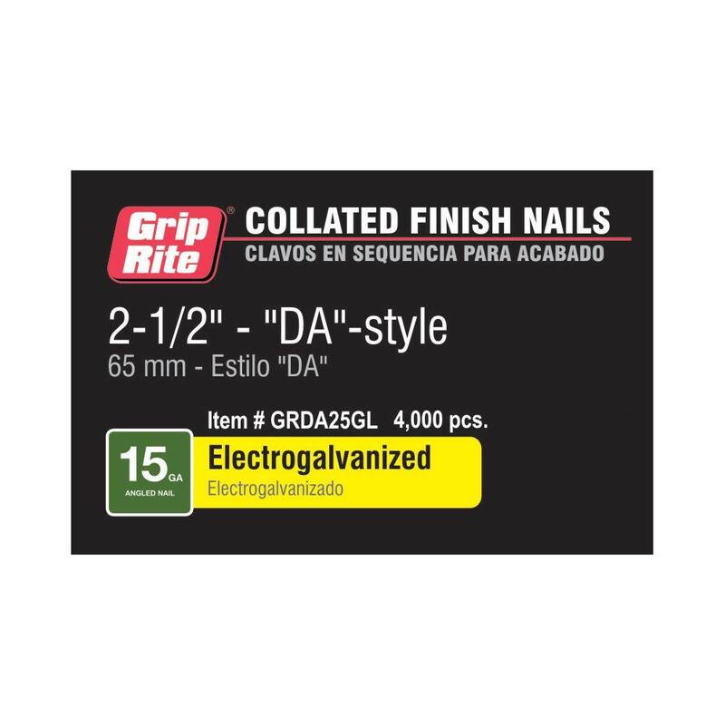 Grip-Rite 2-1/2 in. x 15-Gauge Electrogalvanized DA-Style Finish Nails 4000 per Box - GRDA25GL