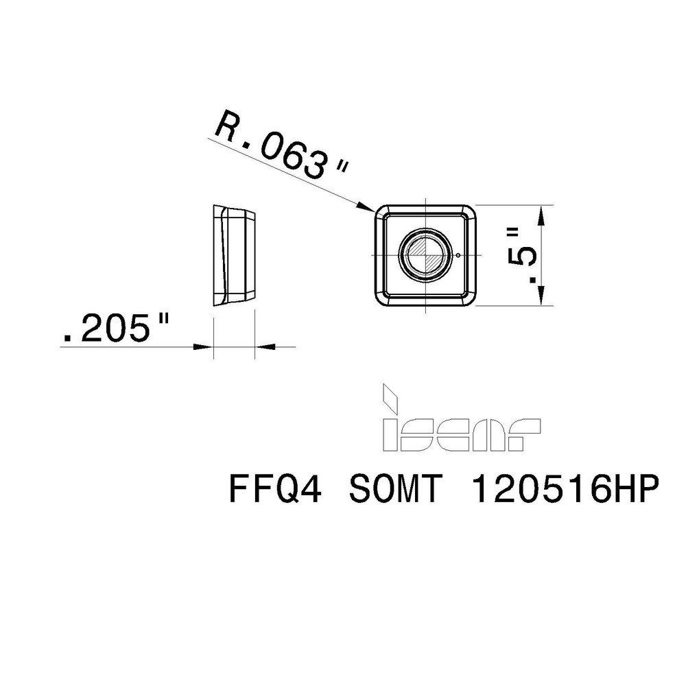 Iscar Milling Insert: ANSI FFQ4 SOMT 120516HP IC830, ISO FFQ4 SOMT 120516HP, IC830, Solid Carbide - 5668935