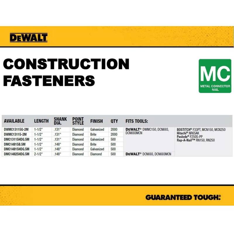 DEWALT 1-1/2 in. x 0.131 in. Galvanized Metal Connecting Nails 2000 per Box - DWMC13115G-2M