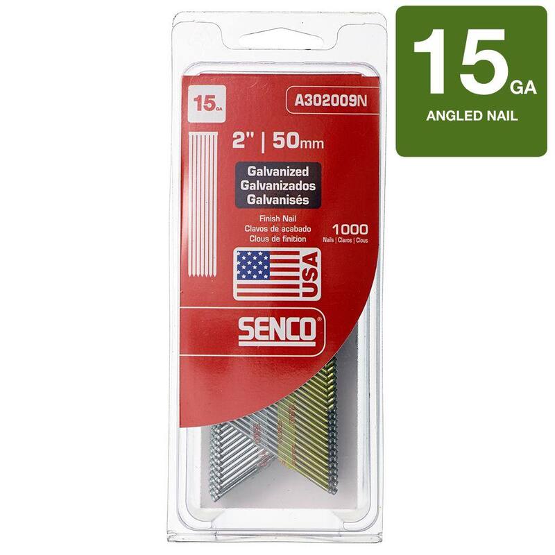 Senco 15 in. x 2 in. Gauge 34 Degree Galvanized Brad Nails 1000 per Box - A302009N