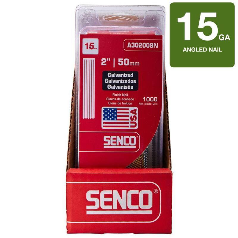 Senco 15 in. x 2 in. Gauge 34 Degree Galvanized Brad Nails 1000 per Box - A302009N