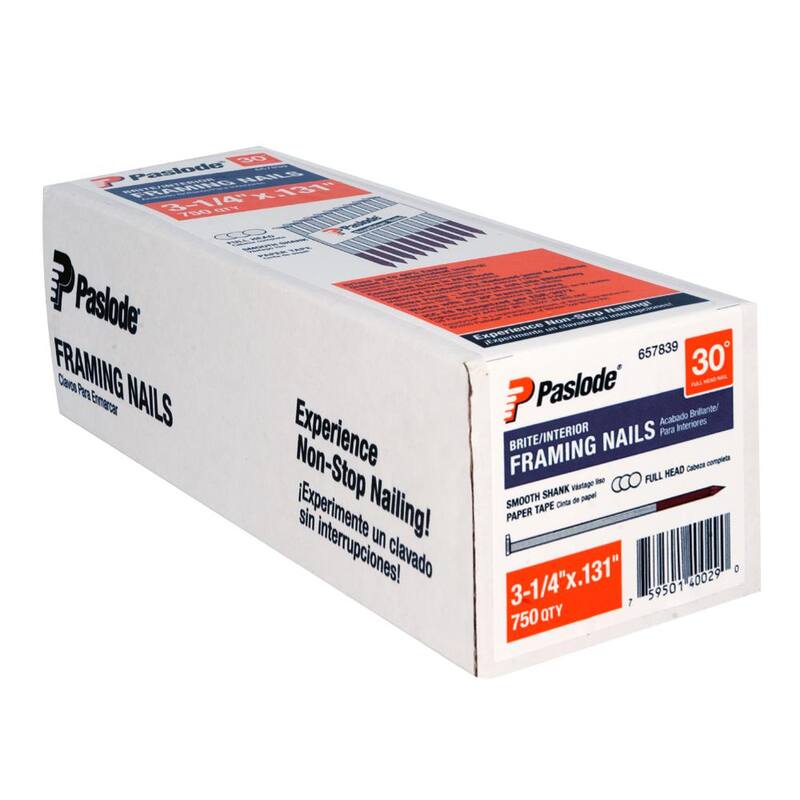 Paslode 3-1/4 in. x 0.131 Round Drive 30-Degree Steel Brite Smooth Shank Paper Tape Framing Nails (750 Per Box ) - 657839