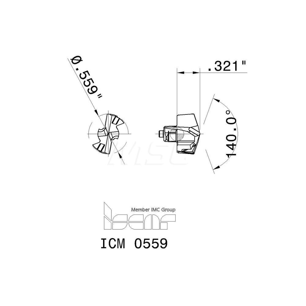 Iscar Replaceable Drill Tips: ICM0559 IC908, 0.5590" Dia, 14.20 mm Dia, 140 deg Point,  IC908 - 5508432