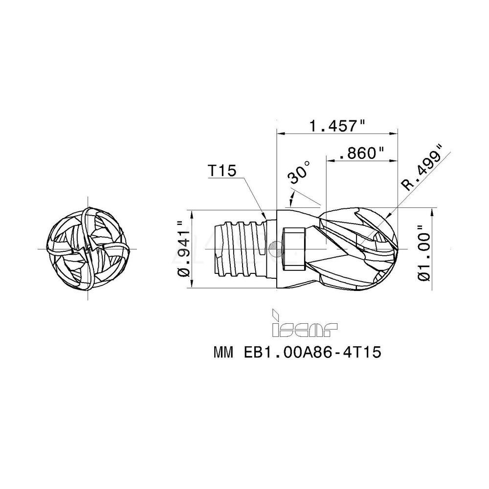 Iscar Ball Nose Milling Tip Insert: MMEB1.00A864T15 IC908 IC908, Carbide - 5622635