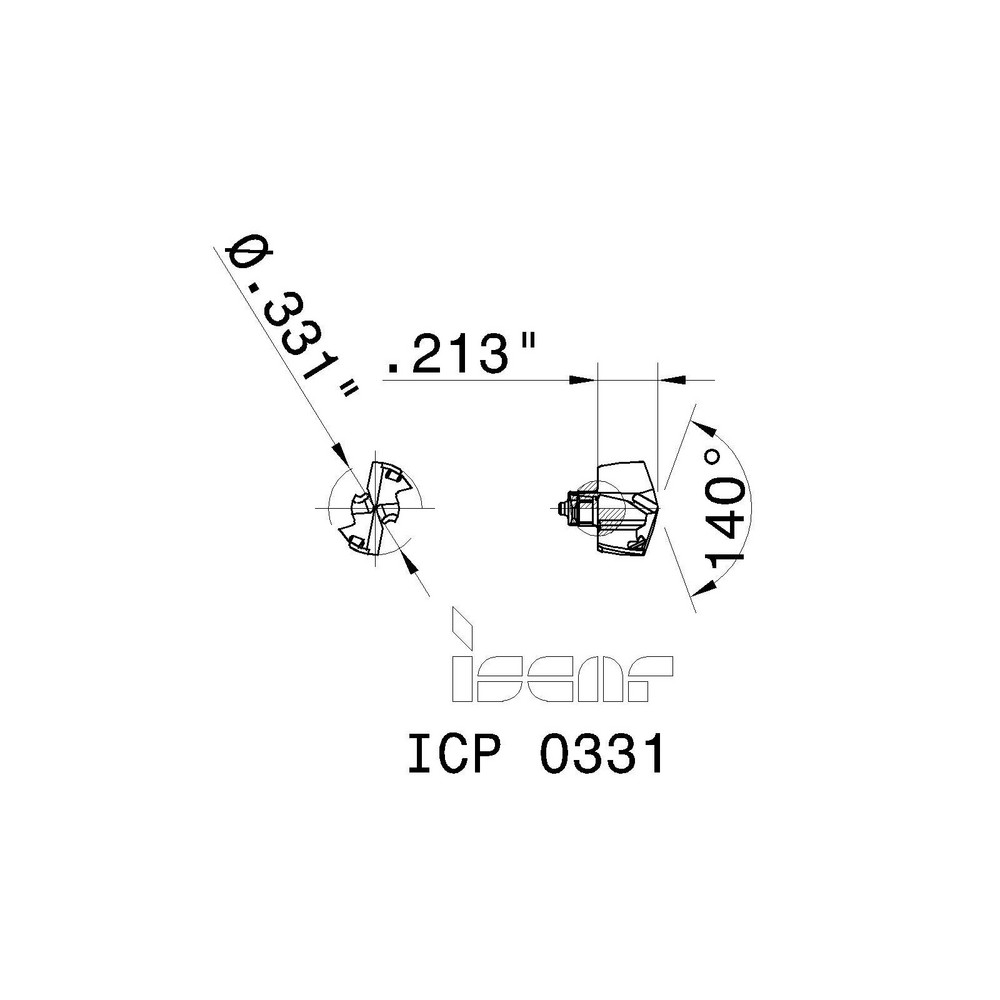Iscar Replaceable Drill Tips: ICP0331 IC908, 0.3310" Dia, 8.41 mm Dia, 140 deg Point,  IC908 - 5508311