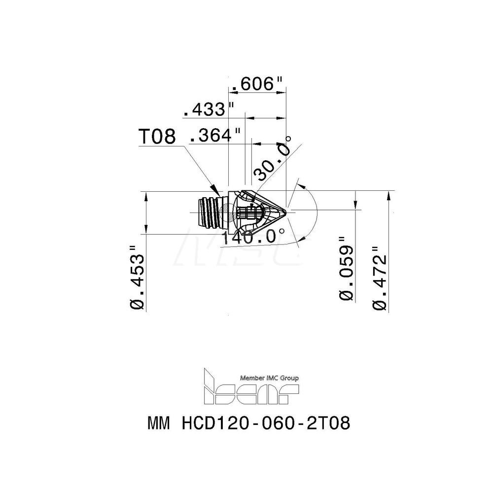 Iscar Chamfer Milling Tip Insert: MM HCD120-060-2 IC908, Carbide - 5605659