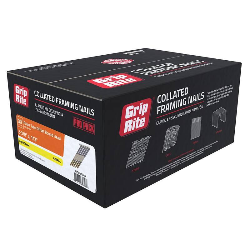 Grip-Rite 2-3/8 in x .113 in 30° Paper Collated Bright Coated Offset Round Head Ring Shank Round Head Framing Nails 4000 per Box - GRSP8DR4M