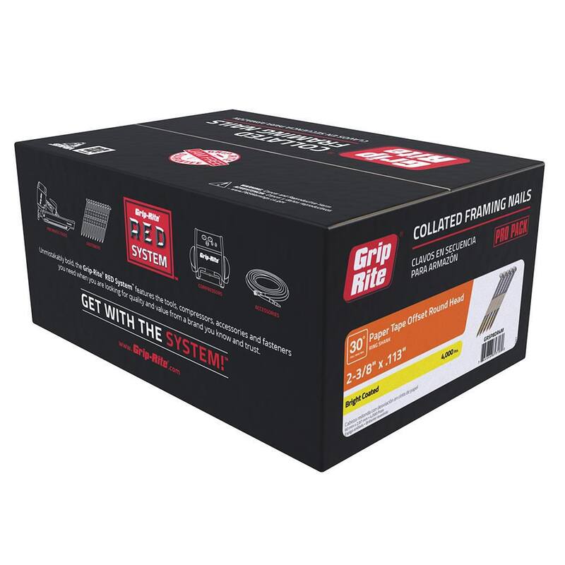 Grip-Rite 2-3/8 in x .113 in 30° Paper Collated Bright Coated Offset Round Head Ring Shank Round Head Framing Nails 4000 per Box - GRSP8DR4M