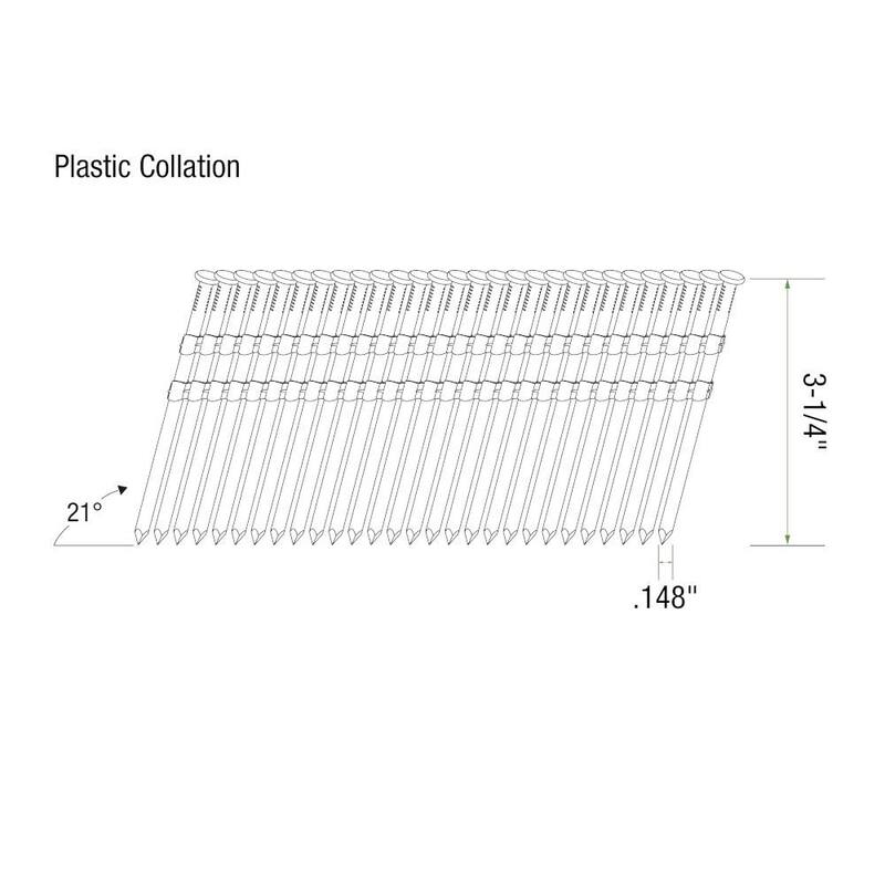 Grip-Rite 3-1/4 in. x 0.148 in. 21° Plastic Collated Bright Coated Smooth Shank Round Head Framing Nails 3000 per Box - GR3141483M