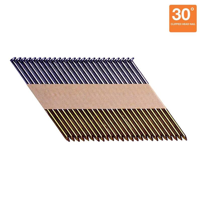 Grip-Rite 3 in. x 0.120 in. 30° Paper Collated Bright Coated Smooth Shank Clip-Head Framing Nails 2000 per Box - GRSP10D