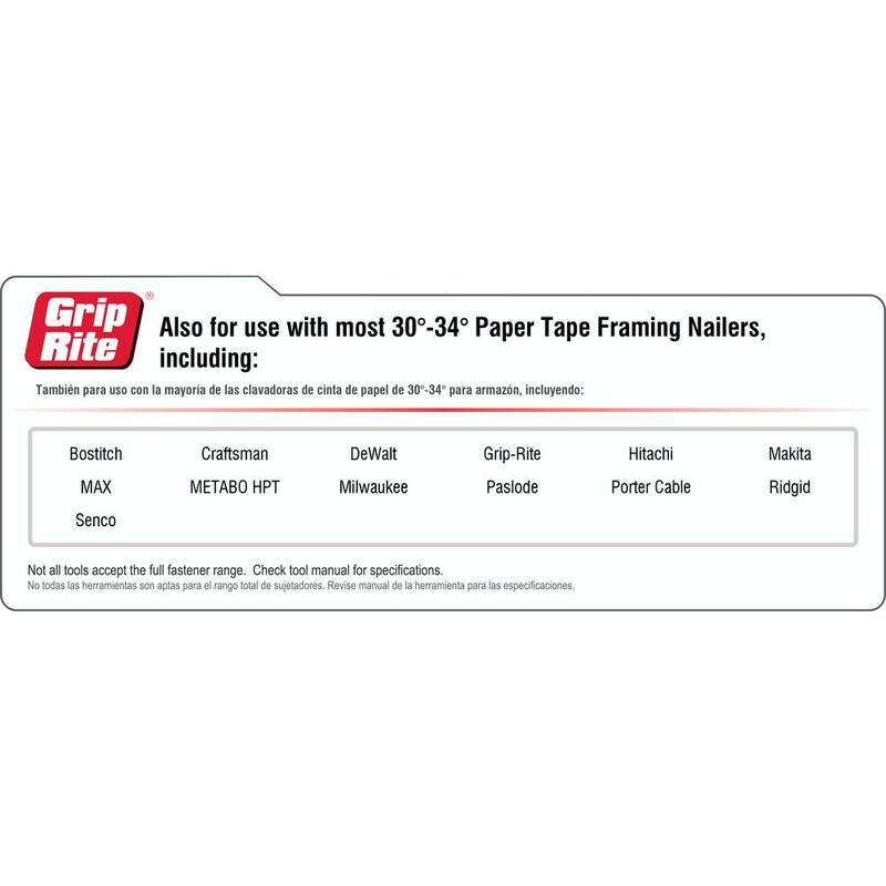 Grip-Rite 3 in. x 0.120 in. 30° Paper Collated Bright Coated Smooth Shank Clip-Head Framing Nails 2000 per Box - GRSP10D
