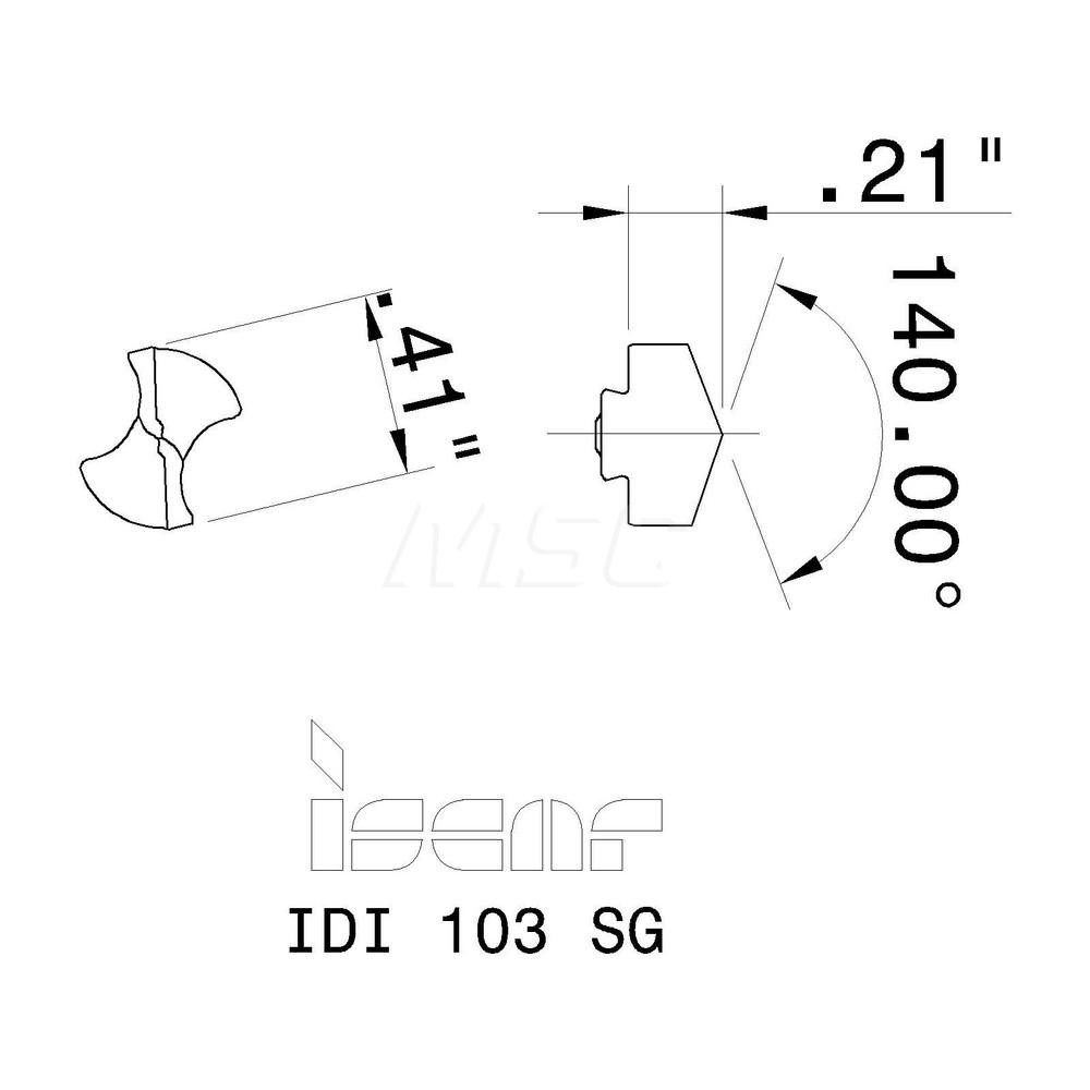 Iscar Replaceable Drill Tips: IDI.811SG IC908, 0.8110" Dia, 20.60 mm Dia, 140 deg Point,  IC908 - 5505151