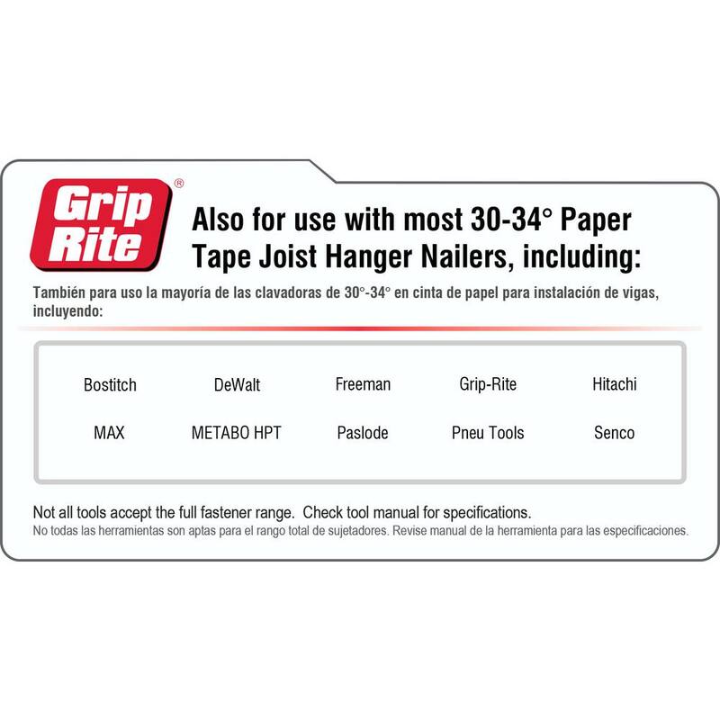 Grip-Rite 1-1/2 in. x .148 in. 33° Paper Collated Electrogalvanized Hardened Smooth Shank Joist Hanger Nails 1000 per Box - GRJH4D1M