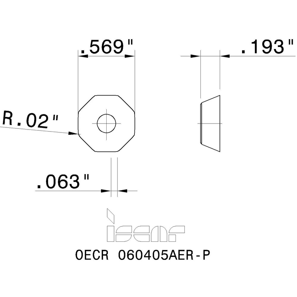 Iscar Milling Insert: ANSI OECR 060405AER-P IC928, ISO OECR 060405AER-P, IC928, Solid Carbide - 5603084