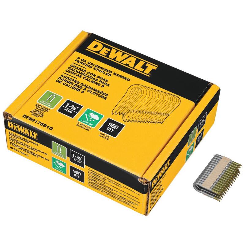 DEWALT 1.75 in. x 9-Gauge Galvanized Barbed Paper Tape Fencing Staples 2 Boxes (960 per Box) - DFS9175B1GX2