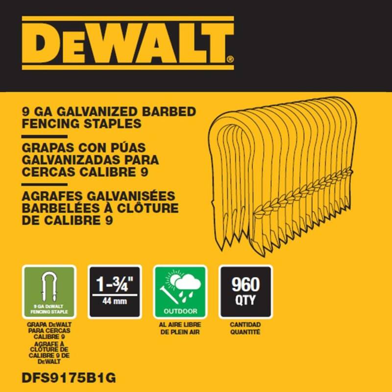 DEWALT 1.75 in. x 9-Gauge Galvanized Barbed Paper Tape Fencing Staples 2 Boxes (960 per Box) - DFS9175B1GX2
