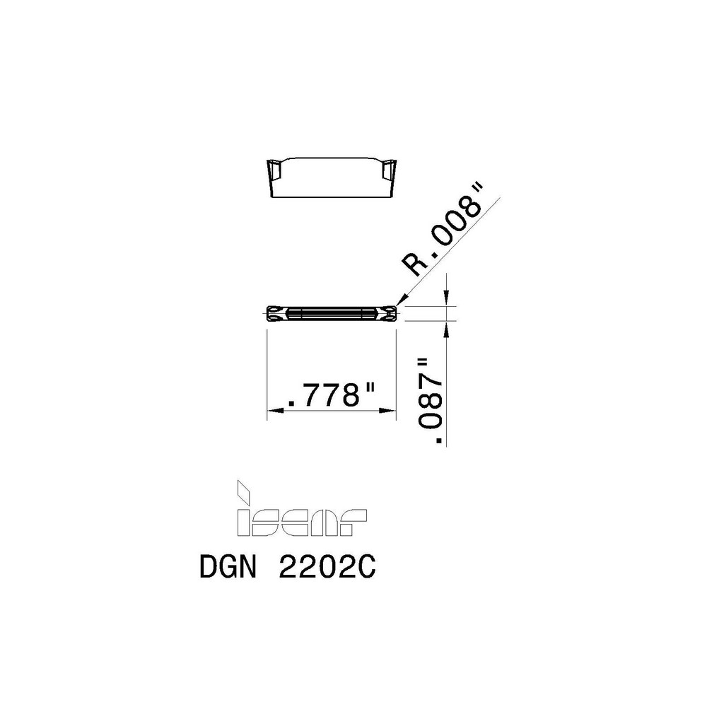 Iscar Cutoff Insert: DGN 2202C IC-308, Carbide, 2.20 mm Cutting Width, 0.0866" Cutting Width - 6002615