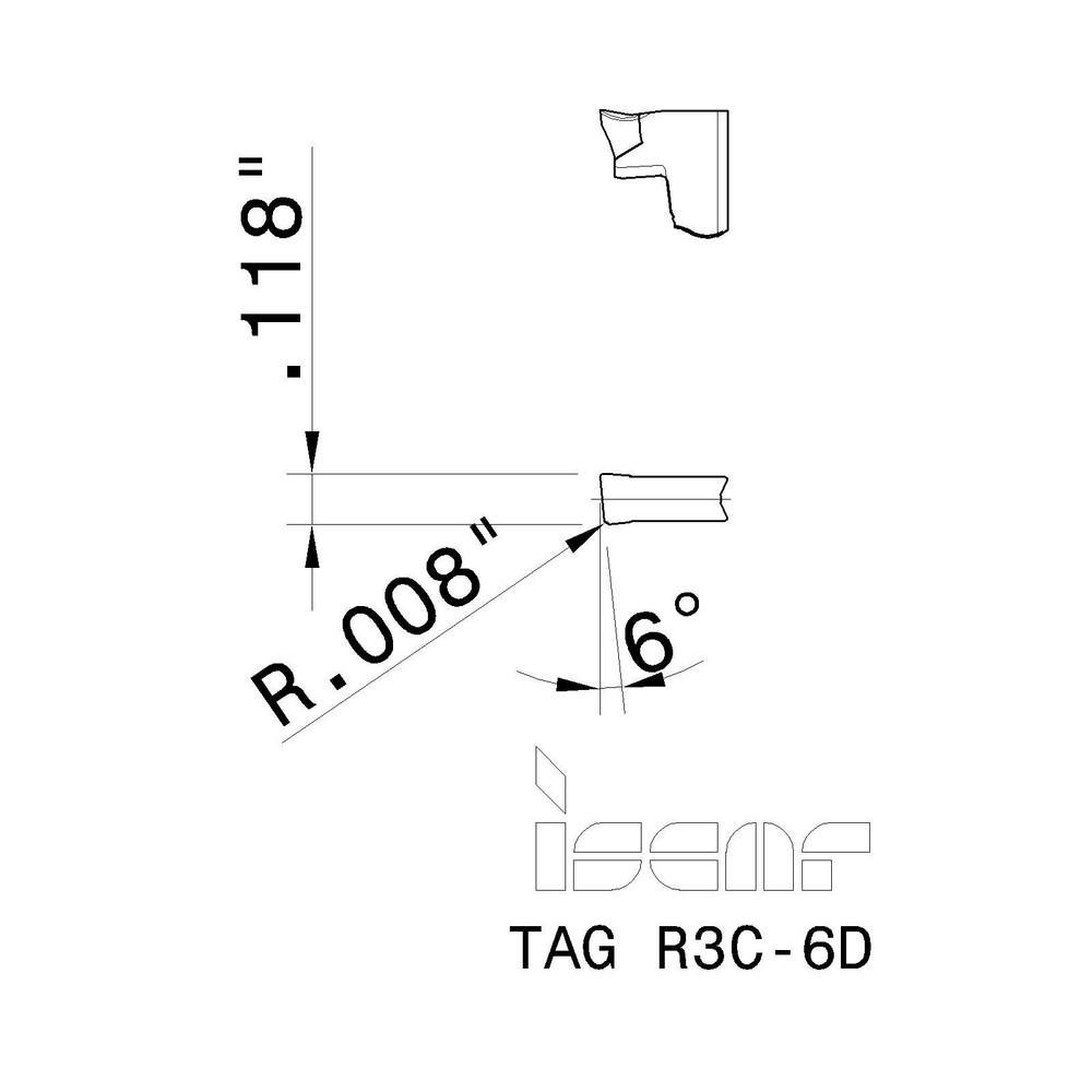Iscar Cutoff Insert: TAGR3C6D  IC830, Carbide, 3.00 mm Cutting Width, 0.1180" Cutting Width - 6011396