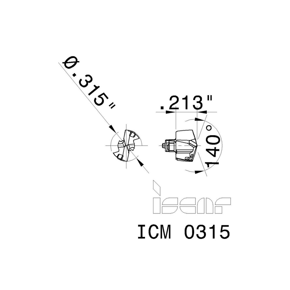Iscar Replaceable Drill Tips: ICM0315 IC908, 0.3150" Dia, 8.00 mm Dia, 140 deg Point,  IC908 - 5507901
