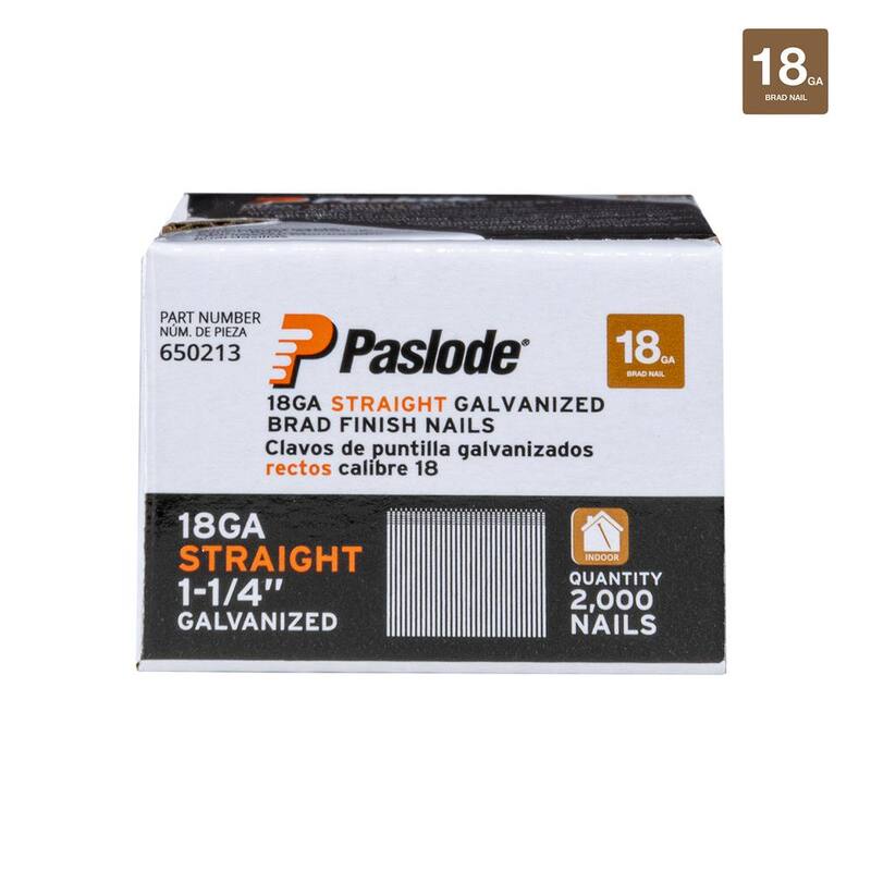 Paslode 1-1/4 in. x 18-Gauge Galvanized Straight Finish Nail (2,000-Pack) - 650213