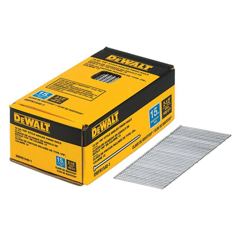 DEWALT 2-1/2 in. x 15-Gauge Glue Bright Steel Angled Finish Nails (1,000 per Box) - DWFN1540-1