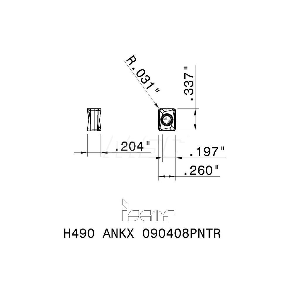 Iscar Milling Insert: ANSI H490 ANKX 090408PNTR IC808, ISO H490 ANKX 090408PNTR, IC808, Solid Carbide - 5606018