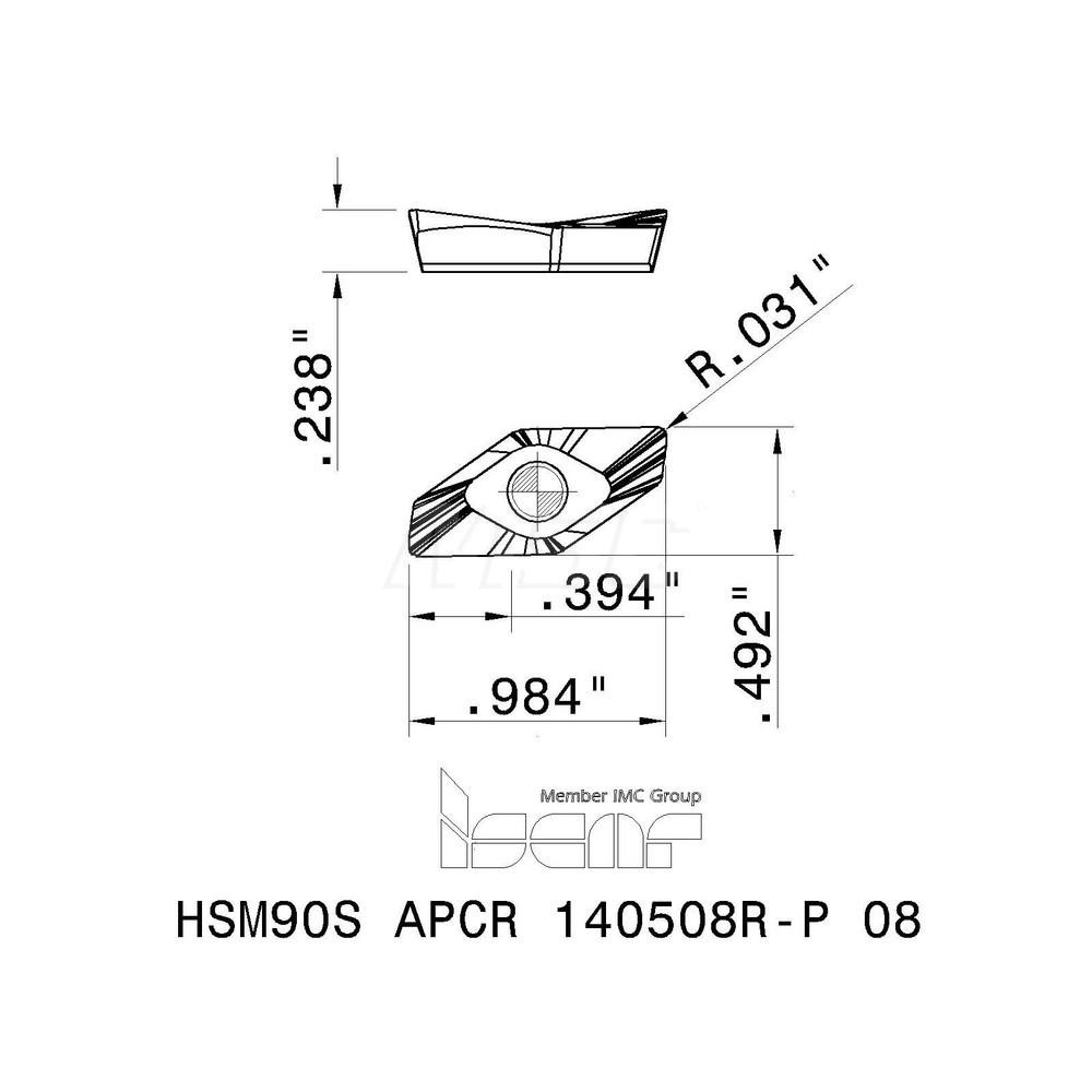 Iscar Milling Insert: ANSI HSM90S APCR 140508R-P IC28, ISO HSM90S APCR 140508R-P, IC28, Solid Carbide - 5606644