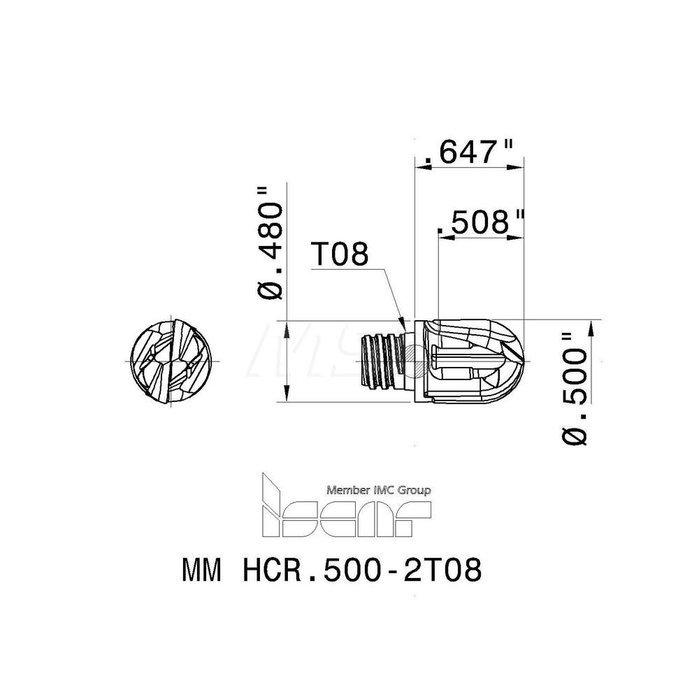 Iscar Ball Nose Milling Tip Insert: MM HCR.500-2T08  IC908 IC908, Carbide - 5603204
