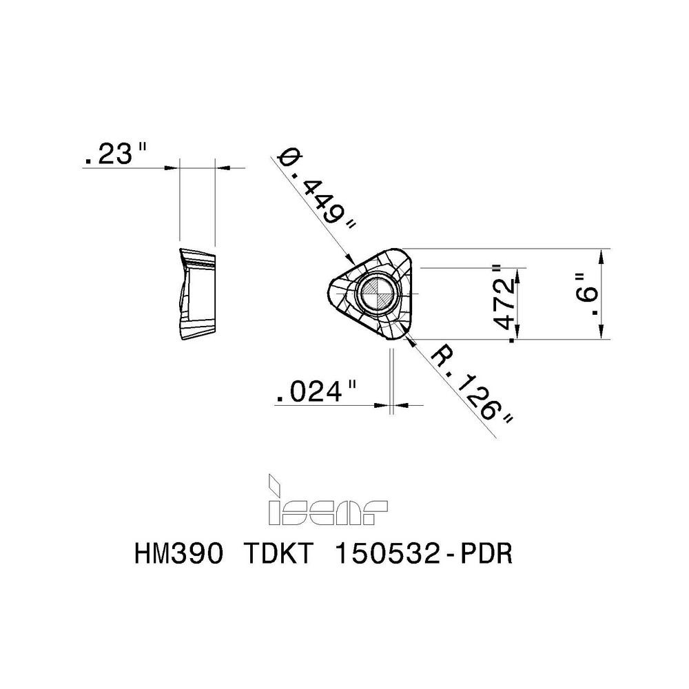 Iscar Milling Insert: ANSI HM390 TDKT 150532-PDR IC808, ISO HM390 TDKT 150532-PDR, IC808, Solid Carbide - 5666732