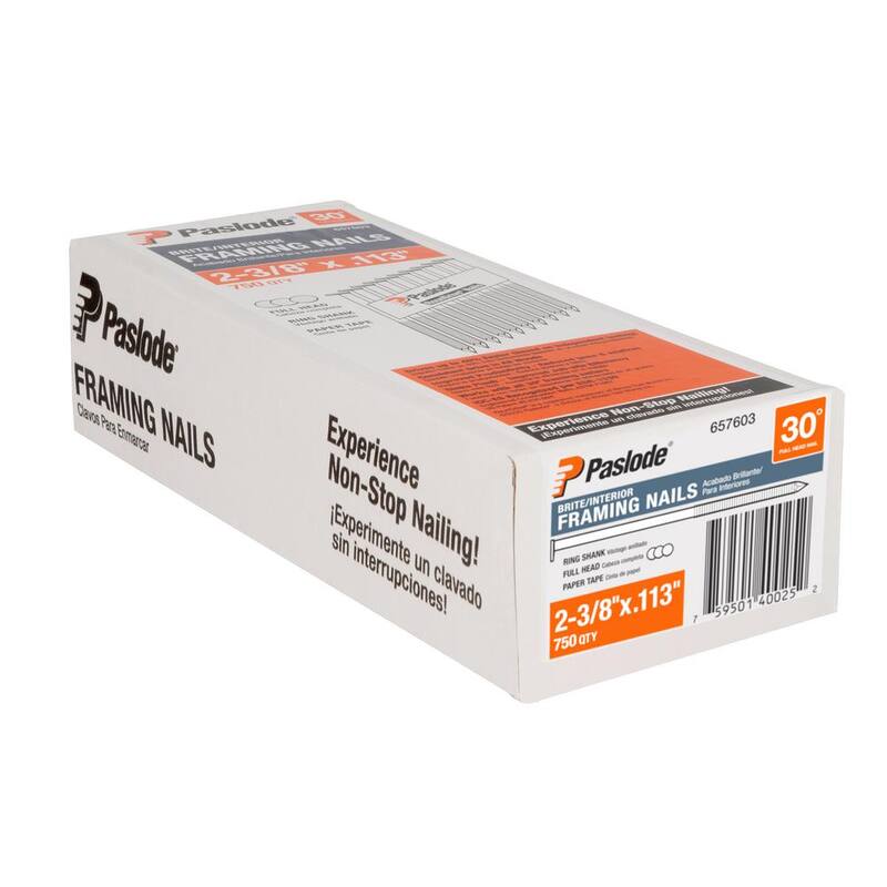 Paslode 2-3/8 in. x 0.113 Round Drive 30-Degree Steel Brite Ring Shank Paper Tape Framing Nails (750 per Box ) - 657603