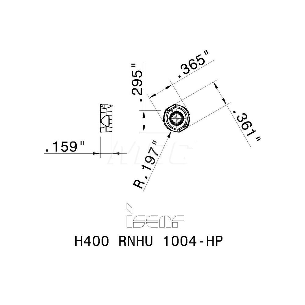 Iscar Milling Insert: ANSI H400 RNHU 1004-HP IC830, ISO H400 RNHU 1004-HP, IC830, Solid Carbide - 5606805