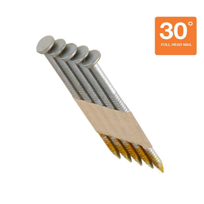 Grip-Rite 2 in. x 0.113 in. 30° Paper Collated Exterior Galvanized Offset Round Head Ring Shank Framing Nails 1000 per Box - GRP6RHGH1
