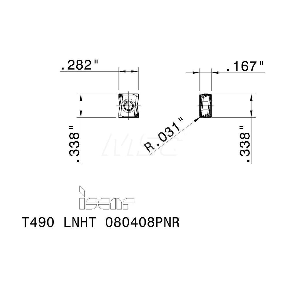 Iscar Milling Insert: ANSI T490 LNHT 080408PNR IC808, ISO T490 LNHT 080408PNR, IC808, Solid Carbide - 5606321