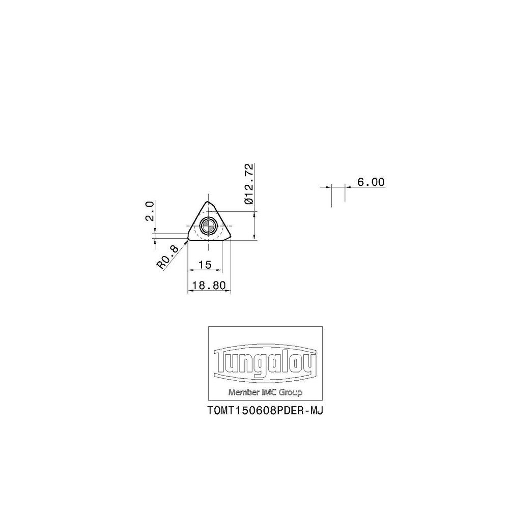 Tungaloy Milling Insert: ANSI TOMT150608PDER-MJ AH3135, ISO TOMT150608PDER-MJ AH3135, AH3135, Solid Carbide - 6999153