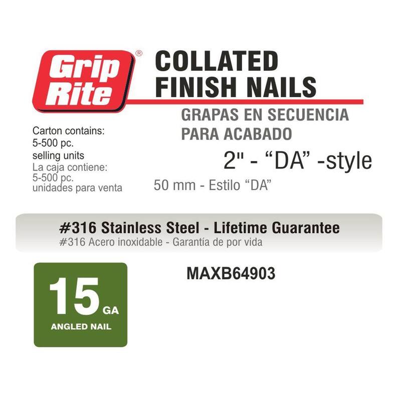 Grip-Rite 2 in. x 15-Gauge 316 Stainless Steel DA-Style Finish Nails 500 per Box - MAXB64903