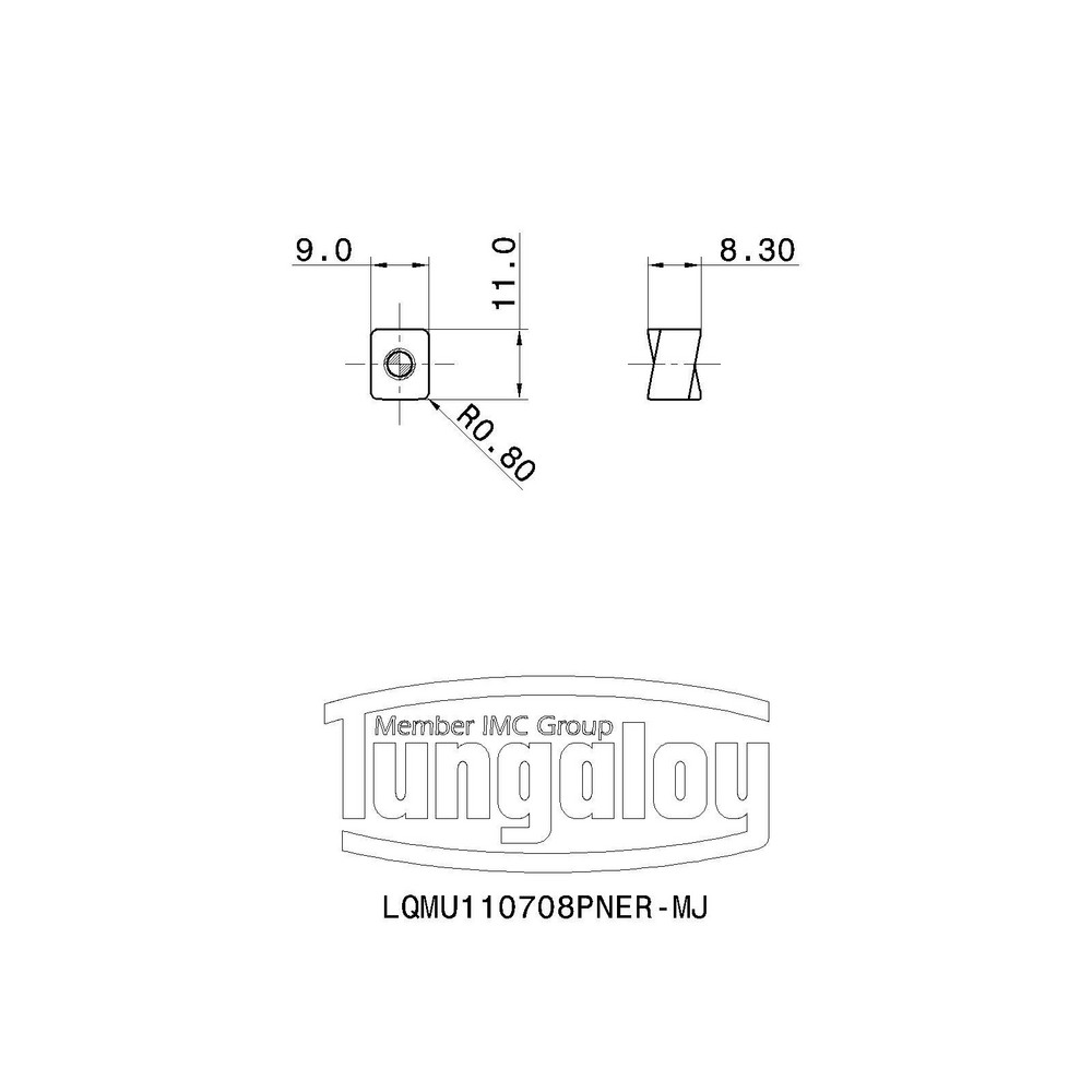 Tungaloy Milling Insert: ANSI LQMU110708PNER-MJ AH725, ISO LQMU110708PNER-MJ AH725, AH725, Solid Carbide - 6861477