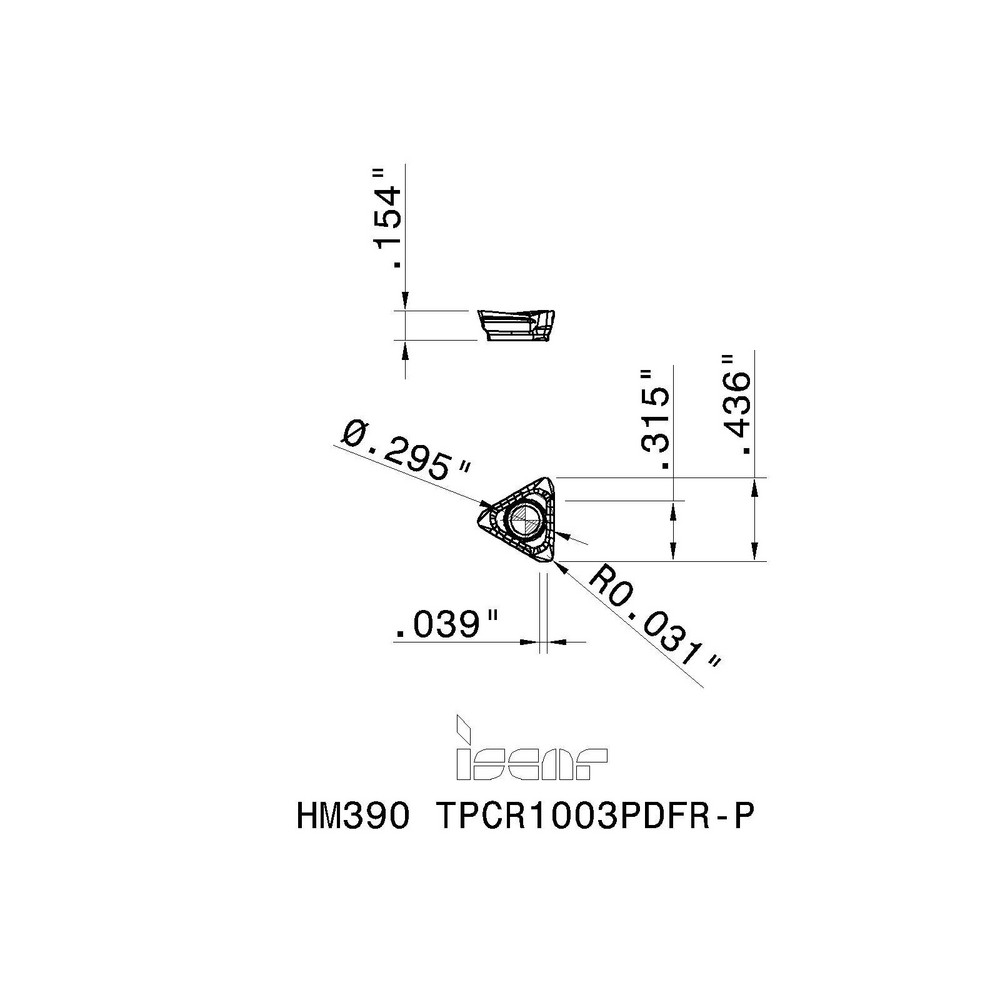 Iscar Milling Insert: ANSI HM390 TPCR1003PDFR-P IC28, ISO HM390 TPCR1003PDFR-P, IC28, Solid Carbide - 5607518
