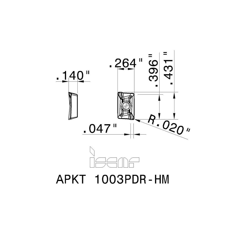Iscar Milling Insert: ANSI APKT 1003PDR-HM IC950, ISO APKT 1003PDR-HM, IC950, Solid Carbide - 5601939