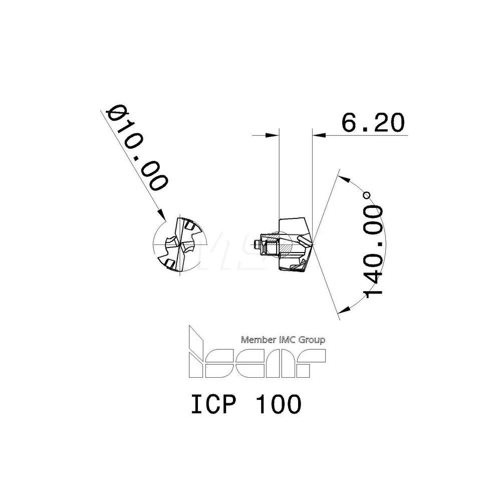 Iscar Replaceable Drill Tips: ICP0394 IC908, 0.3940" Dia, 10.01 mm Dia, 140 deg Point,  IC908 - 5506634