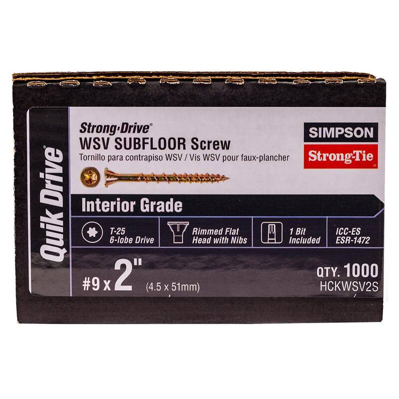 Simpson Strong-Tie #9 x 2 in. T25 6-Lobe, Flat Head, Strong-Drive WSV Collated Subfloor Screw, Yellow Zinc (1000-Pack) - HCKWSV2S
